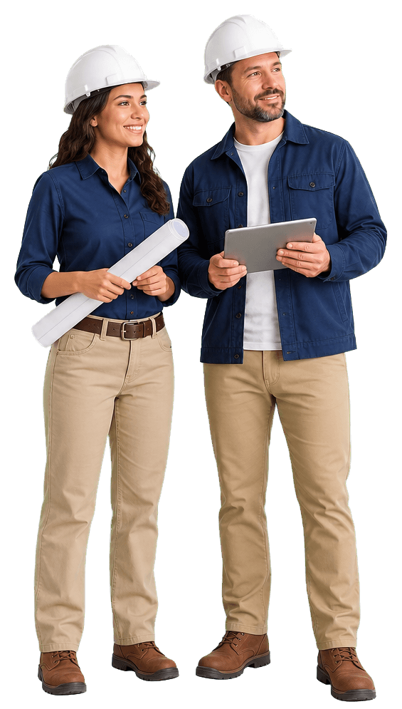 Two residential contractors reviewing a construction plan